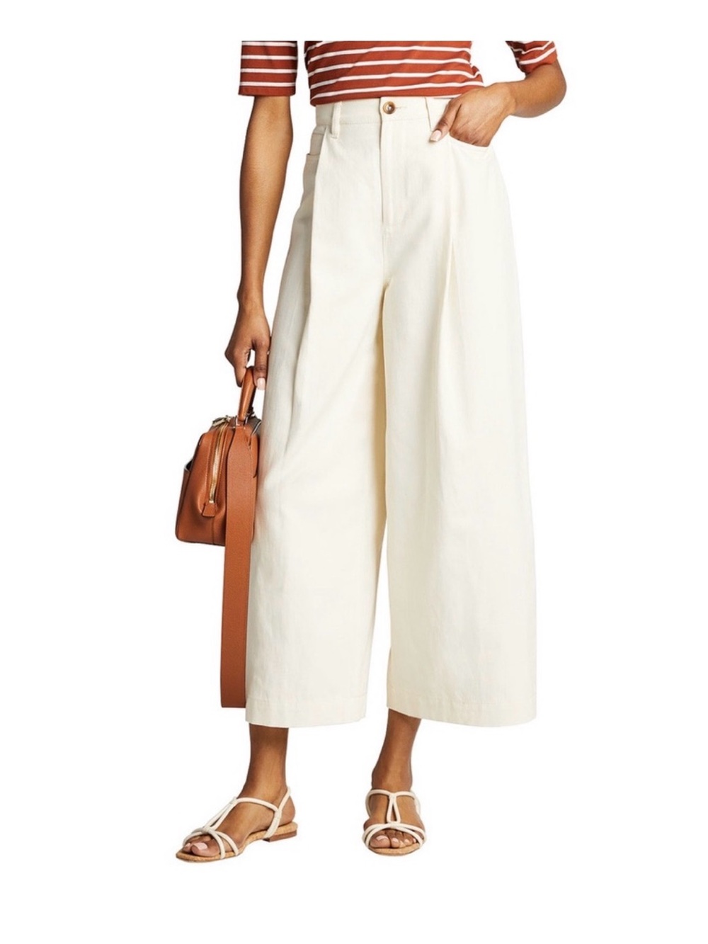 Vince Cream High-Rise Wide-Leg Cropped Pants